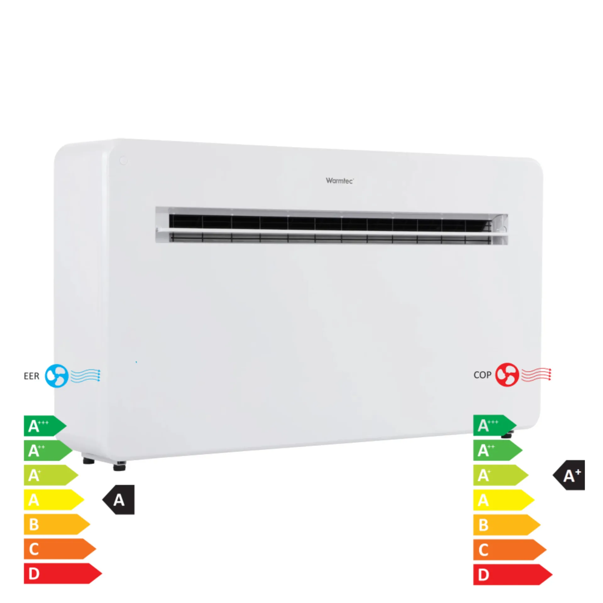Warmtec KM35W Monoblock-Klimaanlage mit Wi-Fi, 3500W, für Räume bis zu 40 m², 4 Betriebsarten, A (Kühlung) / A+ (Heizung)