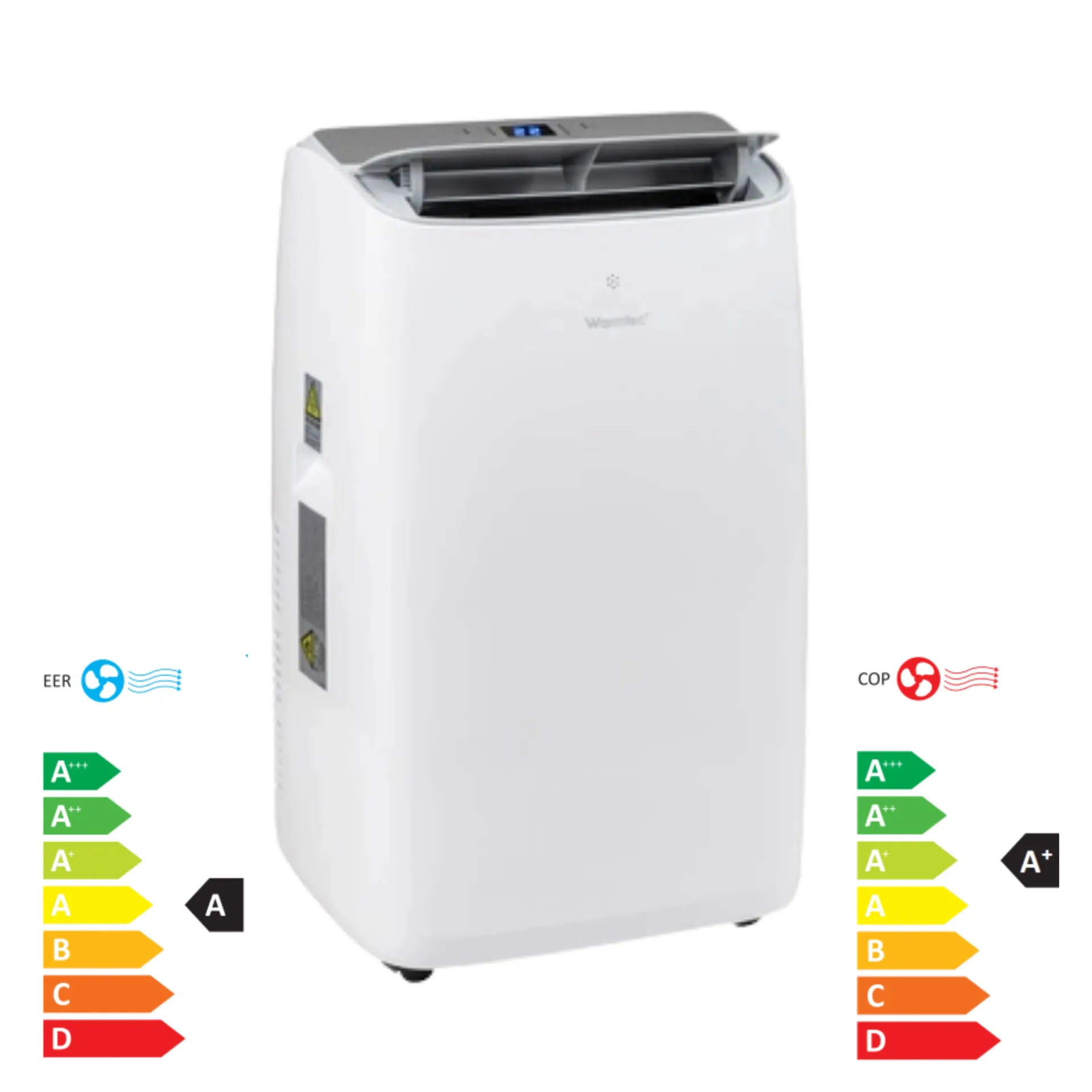 Climatiseur portable Warmtec Froya KP35W avec Wi-Fi, 3500W, pour des pièces jusqu'à 40 m², 4 modes de fonctionnement, A (refroidissement) / A+ (chauffage)